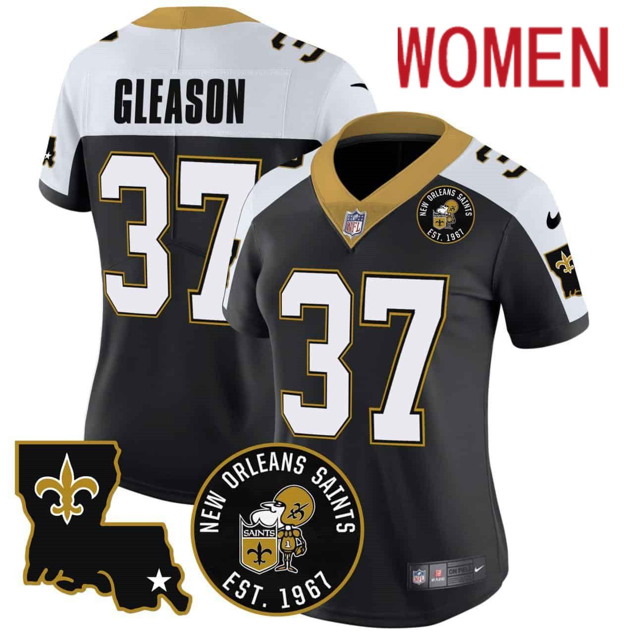 Women New Orleans Saints #37 Gleason Black 2024 Nike 1967 Patch Vapor Custom NFL Jersey